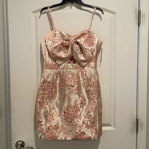 Rose Gold & Pink Floral dress. Adjustable straps & peekaboo cutout. Worn once.